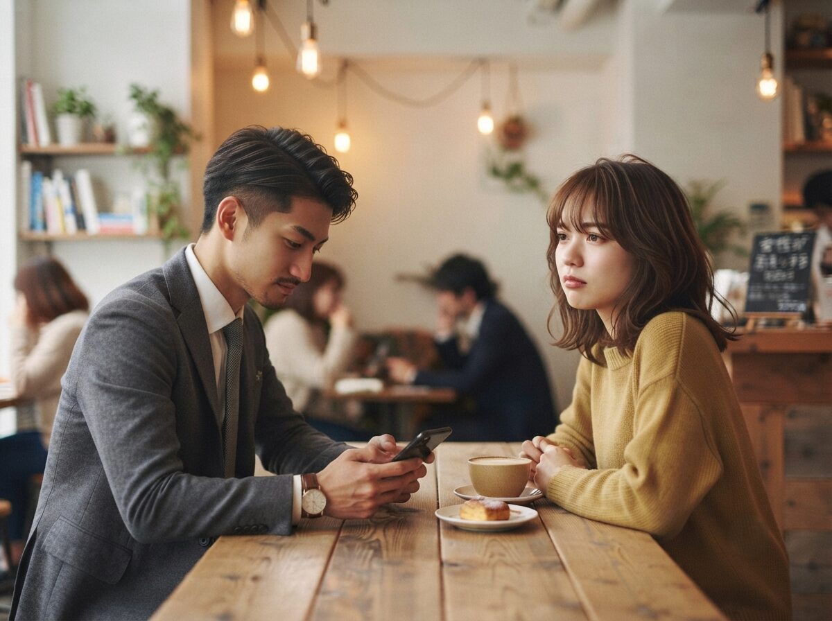 会話中にスマホを見るNGシーン