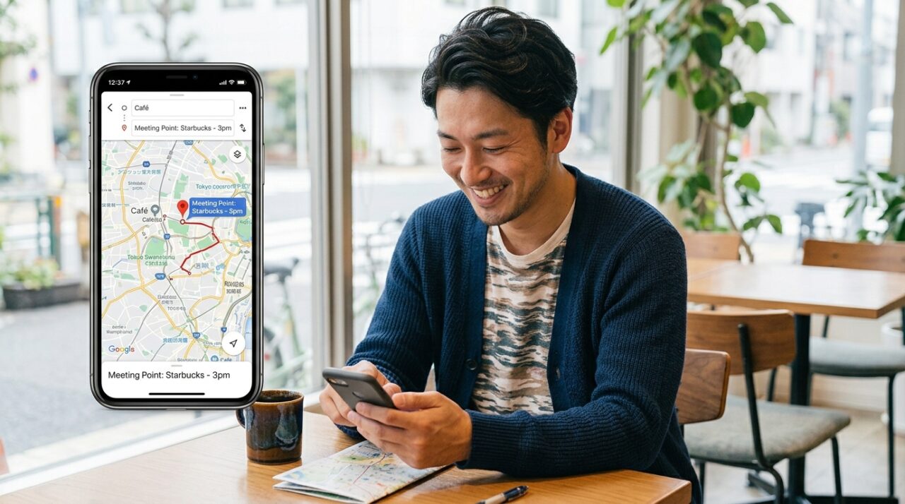 待ち合わせ場所を確認する男性