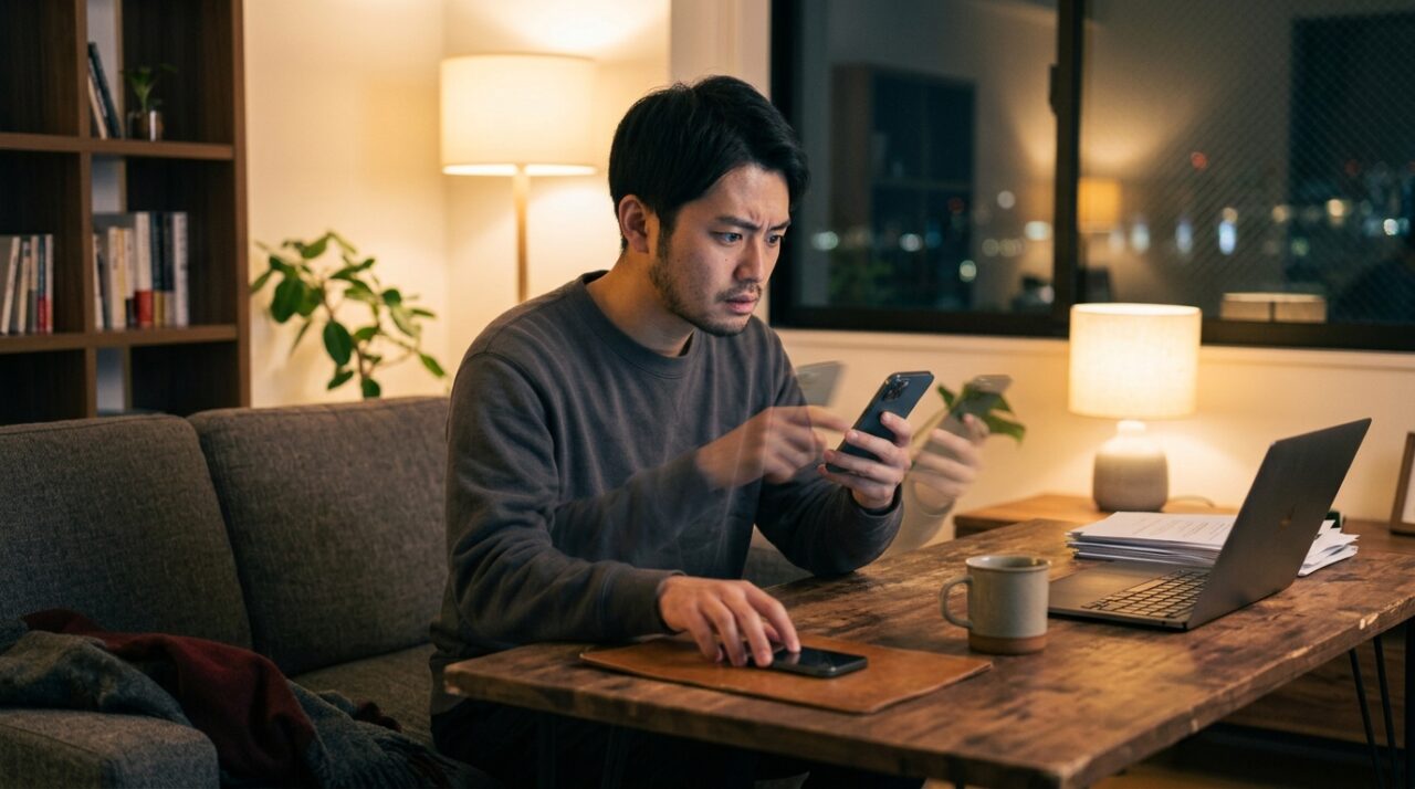 既読が気になってスマホを何度も確認する男性