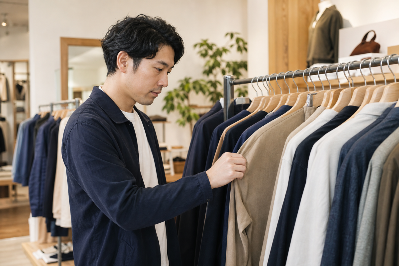 体型に合う服を選ぶ男性