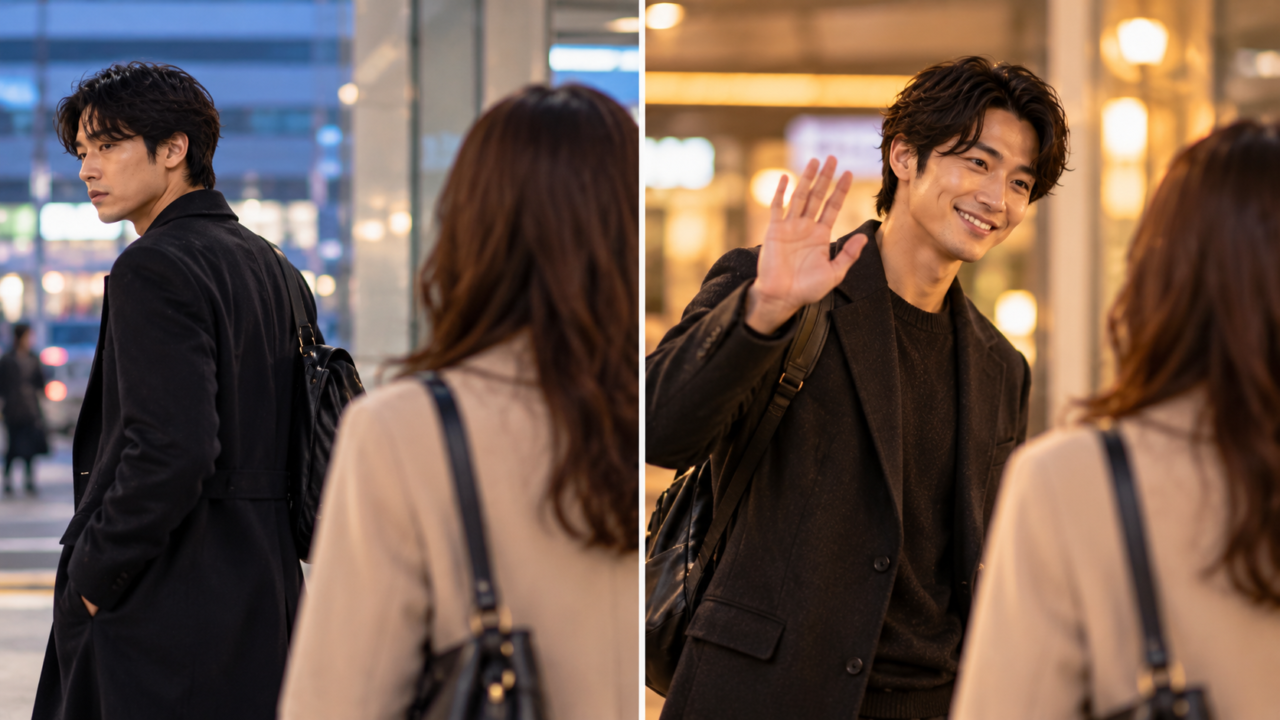 別れ際に笑顔で声をかける男性