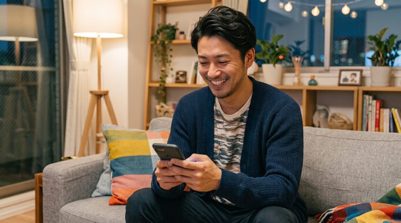 マッチングアプリで会話を楽しむ男性