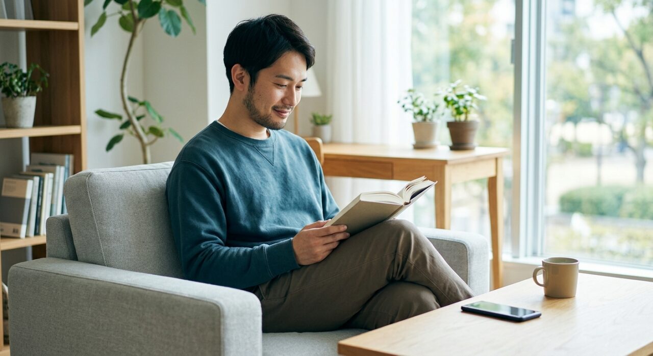 スマホから意識をそらし趣味に集中する男性