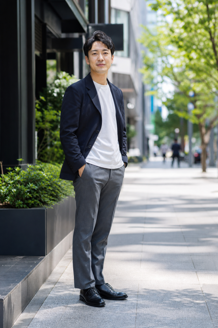 姿勢が良く自然な立ち姿の男性