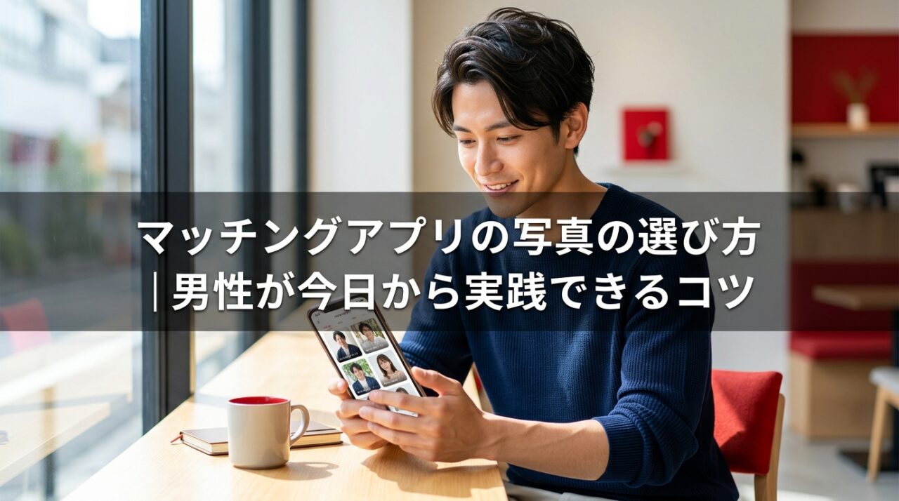 マッチングアプリ用の写真を選ぶ男性