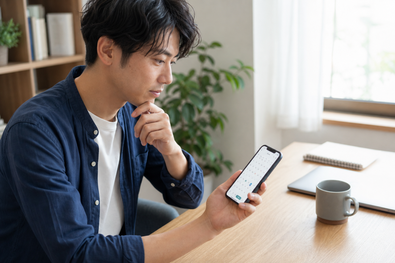 2回目のデートの日程を考える男性