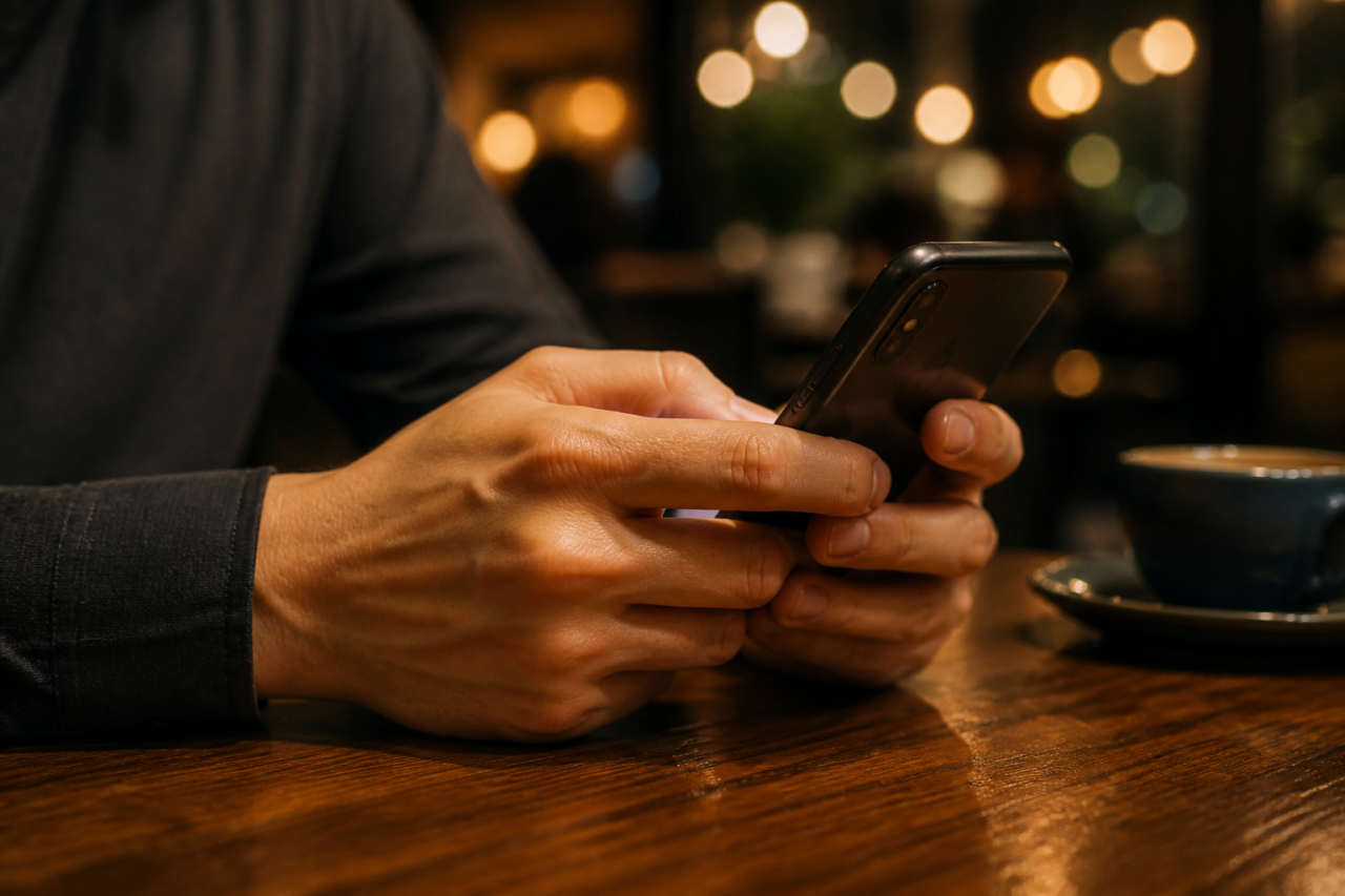 デート後にお礼のLINEを送る男性の手元