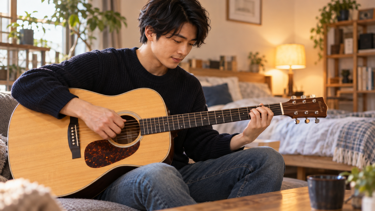 趣味に真剣に取り組みながらも清潔感のある男性のシーン