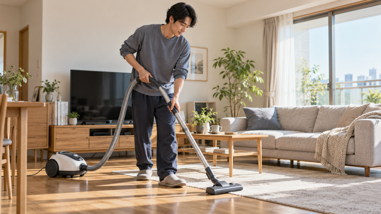 家事を積極的に手伝い妻と笑顔で過ごしている夫婦のシーン